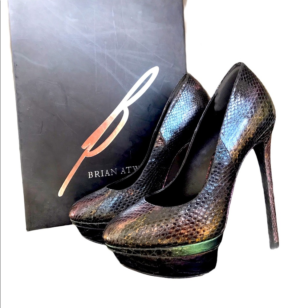 Brian Atwood Iridescent Snakeskin Platforms